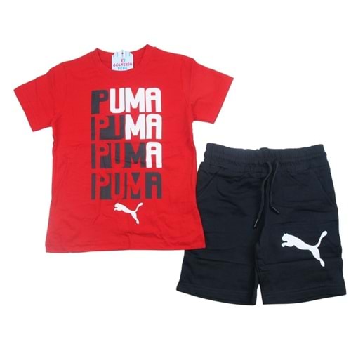 Puma Baskılı Erkek 4-14 Yaş Şortlu Takım-23275215 - KIRMIZI