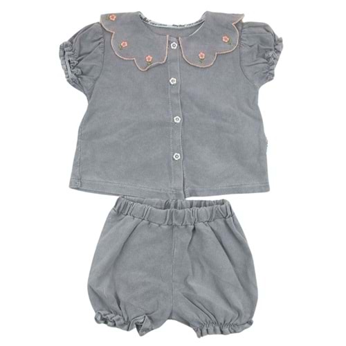 Baby Bu Brode Nakışlı 6/24 Ay Kız Gömlekli Takım 0193257 - GRİ