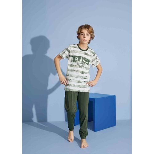 Tarık 6-11 Yaş Erkek Çocuk Pijama Takım New York 3924210 - YEŞİL