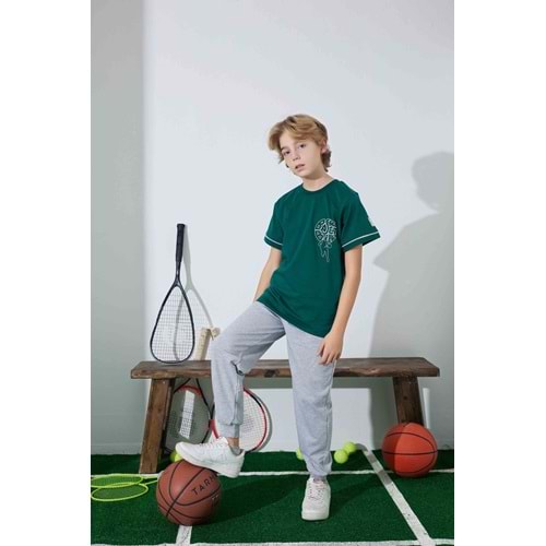 Tarık 11-16 Yaş Erkek Çocuk Pijama Takım Basket 3945245 - YEŞİL