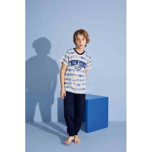 Tarık 11-16 Yaş Erkek Çocuk Pijama Takım New York 3925245 - LACİVERT