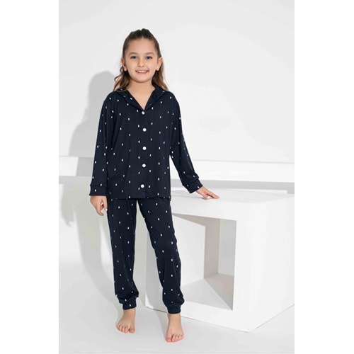 Tarık 10-15 Yaş Kız Çocuk Düğmeli Pijama Takımı 2913185 - LACİVERT