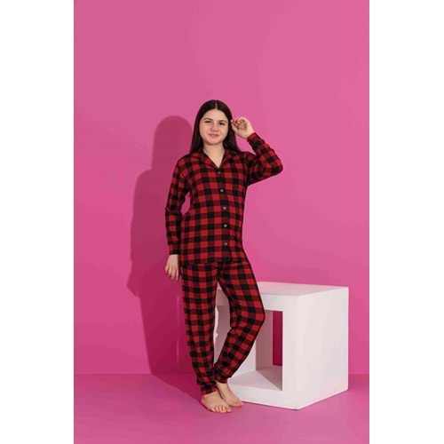 Tarık 10-15 Yaş Kız Çocuk Kareli Pijama Takımı 3075245 - KIRMIZI
