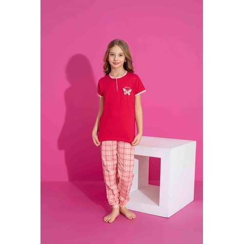 Tarık 10-15 Yaş Kız Çocuk Kelebek Pijama Takımı 2969245 - KIRMIZI