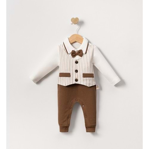 Cayzen Çizgili Papyonlu Erkek Tulum 3-9 Ay 1082245 - KAHVERENGİ