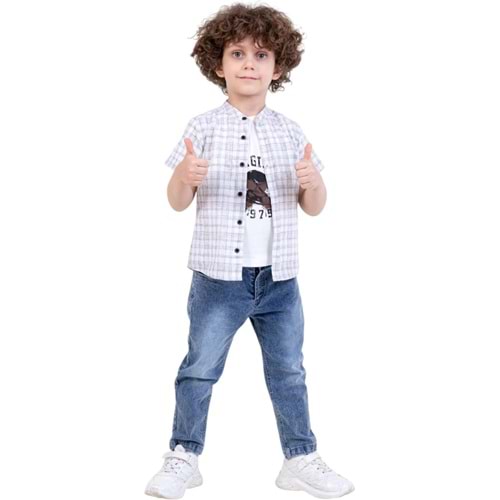 2-5 Yaş Erkek 3lü Gömlek Pantolon Takım-25603405 - YEŞİL