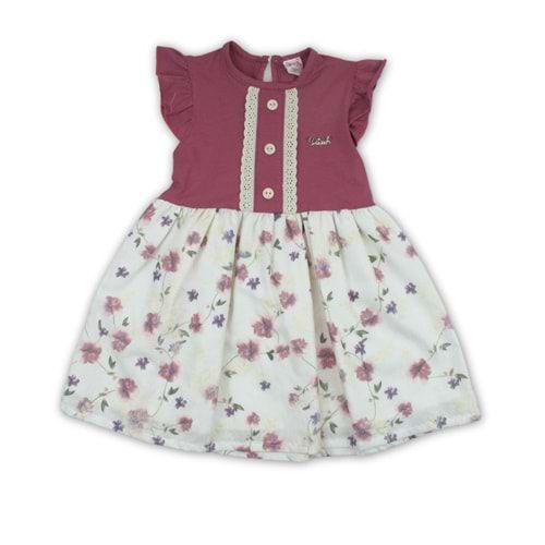 3-6 Yaş Kız Penye Elbise 6957257 - KOYU PEMBE