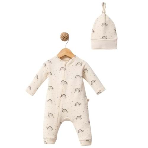 3-6-9 Ay Organik Cute Turtle Fermuarlı Tulum-2026165 - KAHVERENGİ