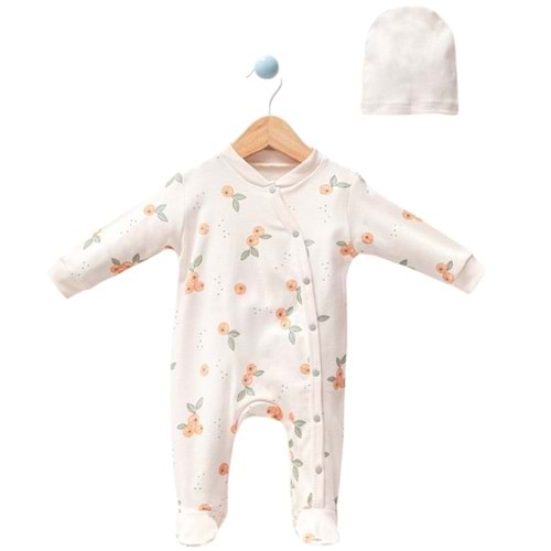 0-6 Ay Organik Mandalina Baskılı Patikli Tulum-1015153