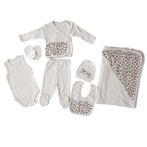 7 Parça Leopar Desenli Kız Zıbın Takım-31478277 - KREM