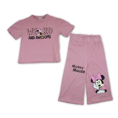 5-8 Yaş Minie Baskılı Taytlı Kız İkili Takım-7103170 - PEMBE