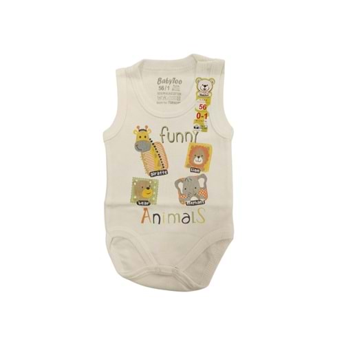 Babytoo 0-9 Ay Bebek Askılı Çıtçıtlı Badi Funny Animals-7304041 - KREM