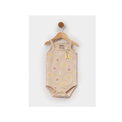 Babytoo 0-9 Ay Bebek Çıtçıtlı İp Askılı Badi Çiçekli-7307041 - KREM