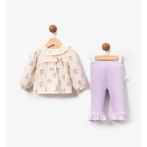 Cayzen 3-12 Ay Kız Çiçek Naskılı Müslin 2li Takım-6001225 - LİLA