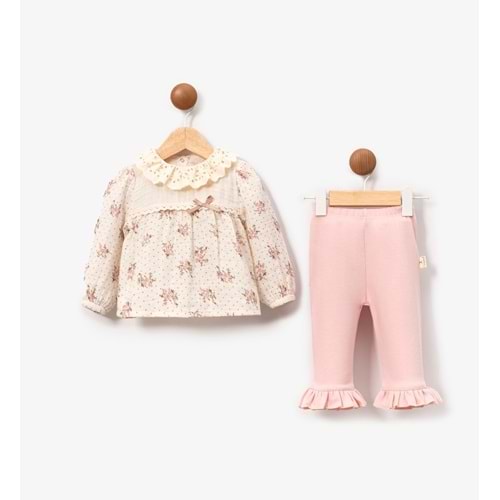 Cayzen 3-12 Ay Kız Çiçek Naskılı Müslin 2li Takım-6001225 - PEMBE