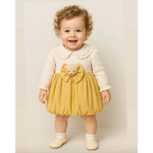 Cayzen 6-24 Ay Kız Müslin Elbise-5011425 - SARI