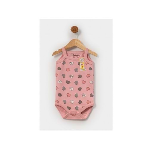 Babytoo 1-3 Yaş Bebek İp Askılı Çıtçıtlı Badi Simli Kalpli-7305051 - GÜL KURUSU