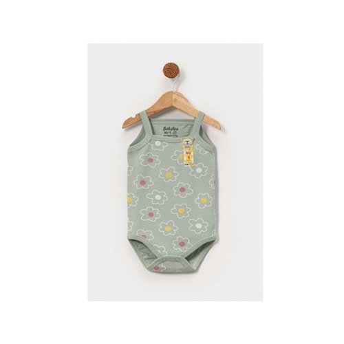 Babytoo 1-3 Yaş Bebek İp Askılı Çıtçıtlı Badi Çiçekli-7305051 - YEŞİL