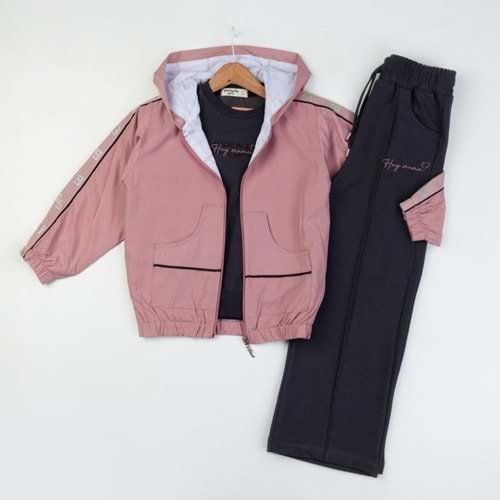 Yavrucak Kapşon Ceketli 9-12 Yaş Kız 3lü Takım-7062594 - PEMBE