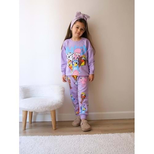 Jelibom Bluey 3 İplik 3-10 Yaş Kız İkili Takım-500284 - MOR