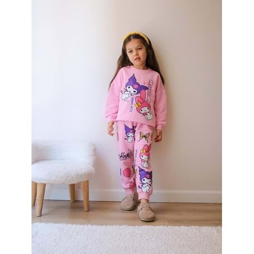 Jelibom Kuromi 3 İplik 3-10 Yaş Kız İkili Takım-500284 - PEMBE