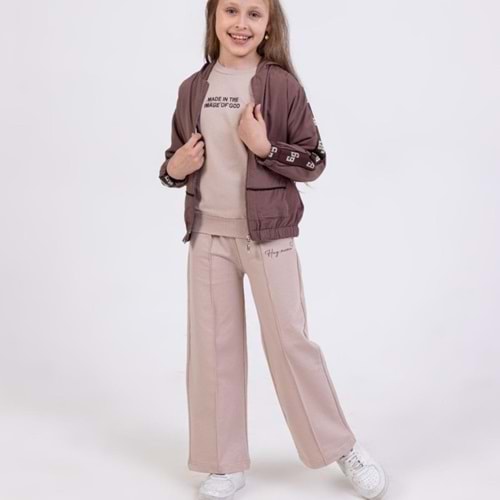 Yavrucak Kapşon Ceketli Kız 5/8 Yaş 3lü Takım-6062599 - KAHVERENGİ