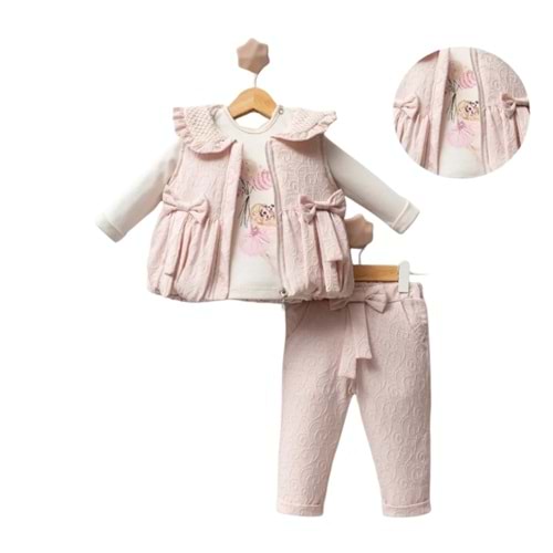 Hippıl Fiyonklu Yelekli 6-18 Ay Kız 3lü Takım-5193451 - PEMBE