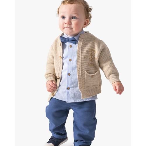 Hippıl Papyonlu Örgü Ceketli 1-4 Yaş Erkek 3lü Takım-7039491 - KREM