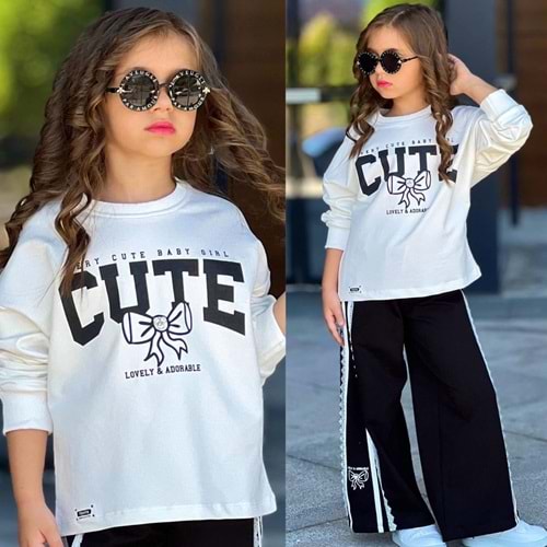 5-14 Yaş Kız Cute Baskılı Eşofman Takım- 6415500 - BEYAZ