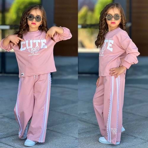 5-14 Yaş Kız Cute Baskılı Eşofman Takım- 6415500 - PEMBE