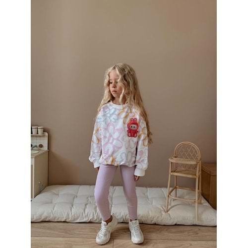 3-10 YaşÇiçekli Kız Eşofman Takım- 9017260 - LİLA