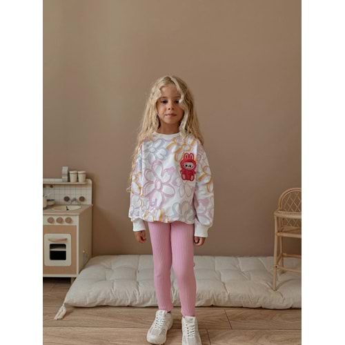 3-10 YaşÇiçekli Kız Eşofman Takım- 9017260 - PEMBE