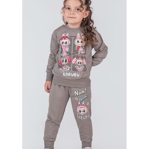 3-10 Yaş Labubu Kare Kız Eşofman Takım- 8227245 - GRİ