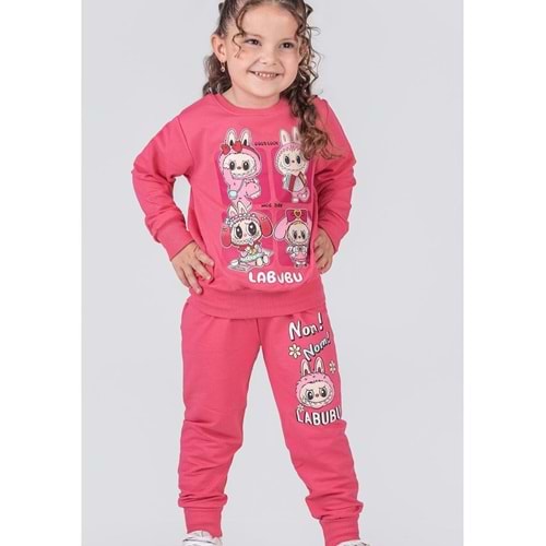 3-10 Yaş Labubu Kare Kız Eşofman Takım- 8227245 - PEMBE