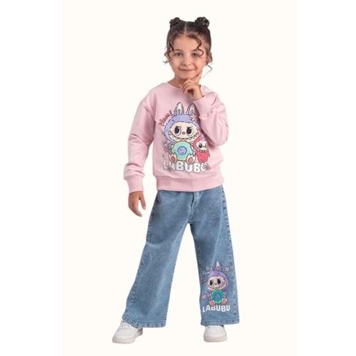 3-10 Yaş Labubu Kız İkili Takım- 8225370 - PEMBE