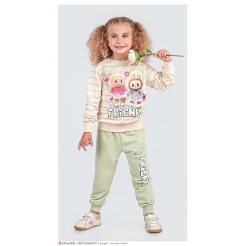 3-10 Yaş Labubu Kız İkili Takım- 8228245 - AÇIK YEŞİL