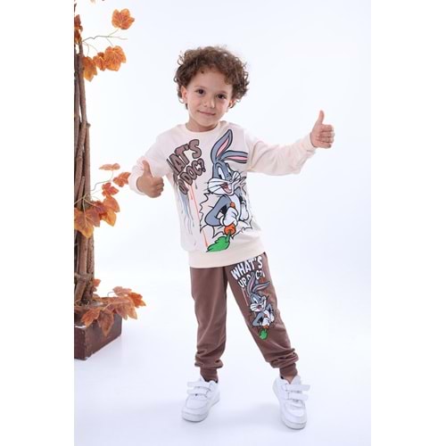7247-2100 Bugs Bunny 2li Eşofman Takım - KAHVERENGİ