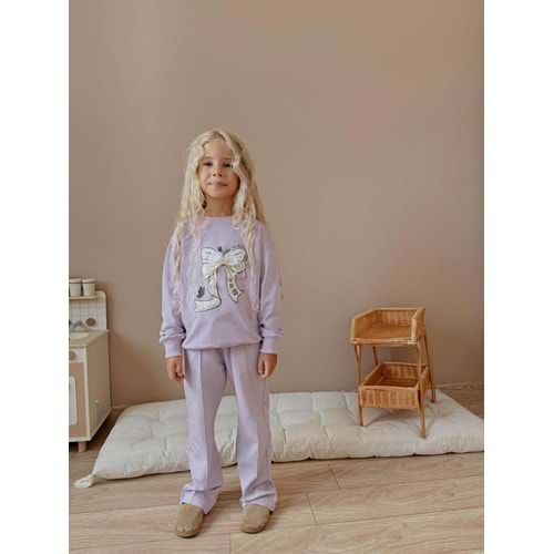 3-10 Yaş Kız Fiyonklu Eşofman Takım- 9024300 - LİLA