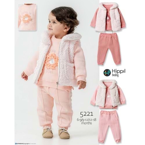 Hippıl Çiçekli Peluş Yelekli 6-18 Ay Kız 3lü Takım-5221465 - SOMON