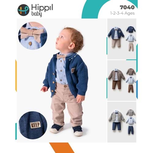 Hippıl Papyonlu Örgü Ceketli 1-4 Yaş Erkek 3lü Takım-7040655 - KAHVERENGİ
