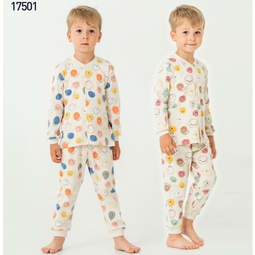 Miniworld Erkek 10-12 Yaş Smile Baskılı Sıfır Yaka Pijama Takımı-19065265 - SARI