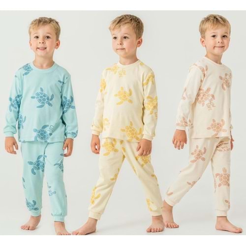 Miniworld Erkek 7-9 yaş Kaplumbağa Baskılı Sıfır Yaka Pijama Takımı-19066215 - SARI