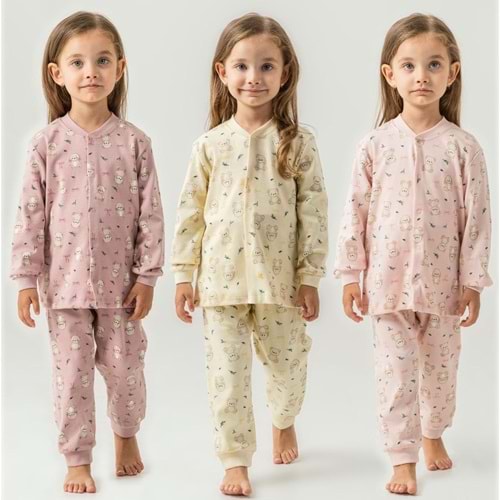 Miniworld Kız 3-6 Yaş Ayıcık Baskılı Çıtçıtlı Pijama Takımı-17513175 - PUDRA