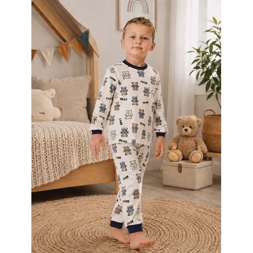 Miniworld Erkek 6-24 Aylık Bear Baskılı Sıfır Yaka Pijama Takımı-18739145 - KREM - LACİVERT