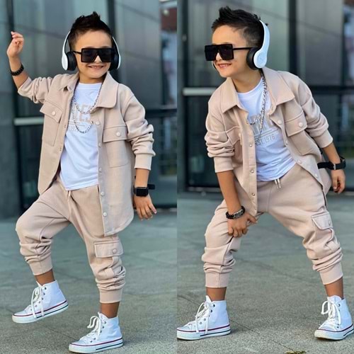 3-12 Yaş Erkek Fearles Baskılı 3lü Eşofman Takım- 60276750 - SİYAH