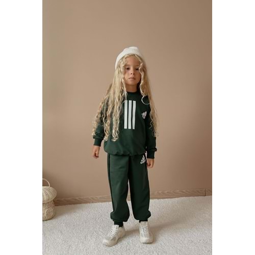 5-14 Yaş Adidas Baskılı Erkek Eşofman Takım- 5011360 - HAKİ YEŞİL