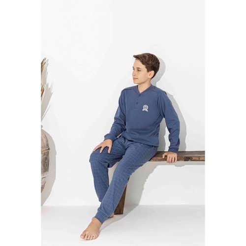 Tarık 10-15 Yaş Erkek Çocuk T Arma Nakış İnterlok Pijama Takımı 5100320 - GRİ