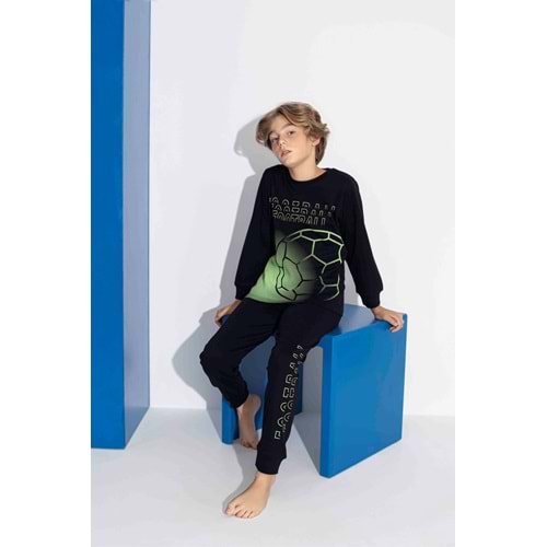 Tarık 5-9 Yaş Erkek Çocuk Top Pano Baskılı İnterlok Pijama Takımı 4115270 - SİYAH