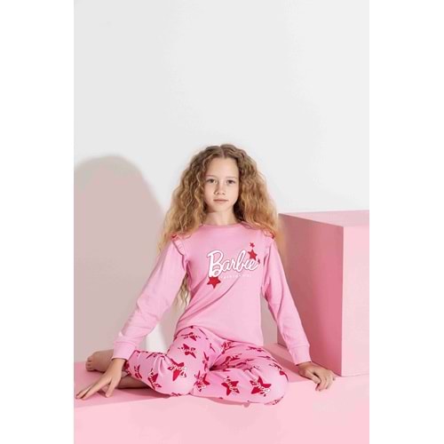 Tarık 5-9 Yaş Kız Çocuk Barbie Baskılı İnterlok Pijama Takımı 3204270 - PEMBE