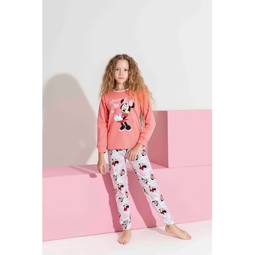 Tarık 5-9 Yaş Kız Çocuk Minie Baskılı İnterlok Pijama Takımı 3202270 - KOYU PEMBE